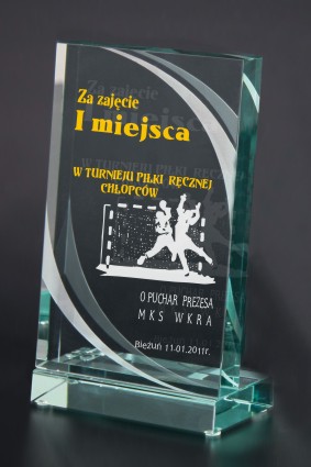 Trofeum szklane grawerowane z etui +wypełnianie fa