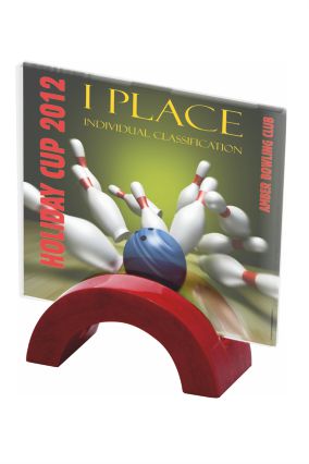 Trofeum szklane z podstawką z nadrukiem kolorowym