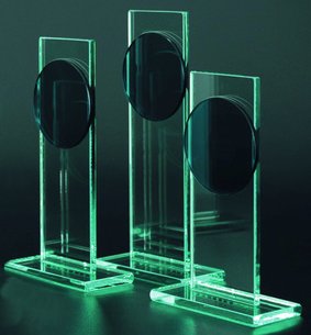 Trofeum szklane - prostokątne z niebieskim kółkiem